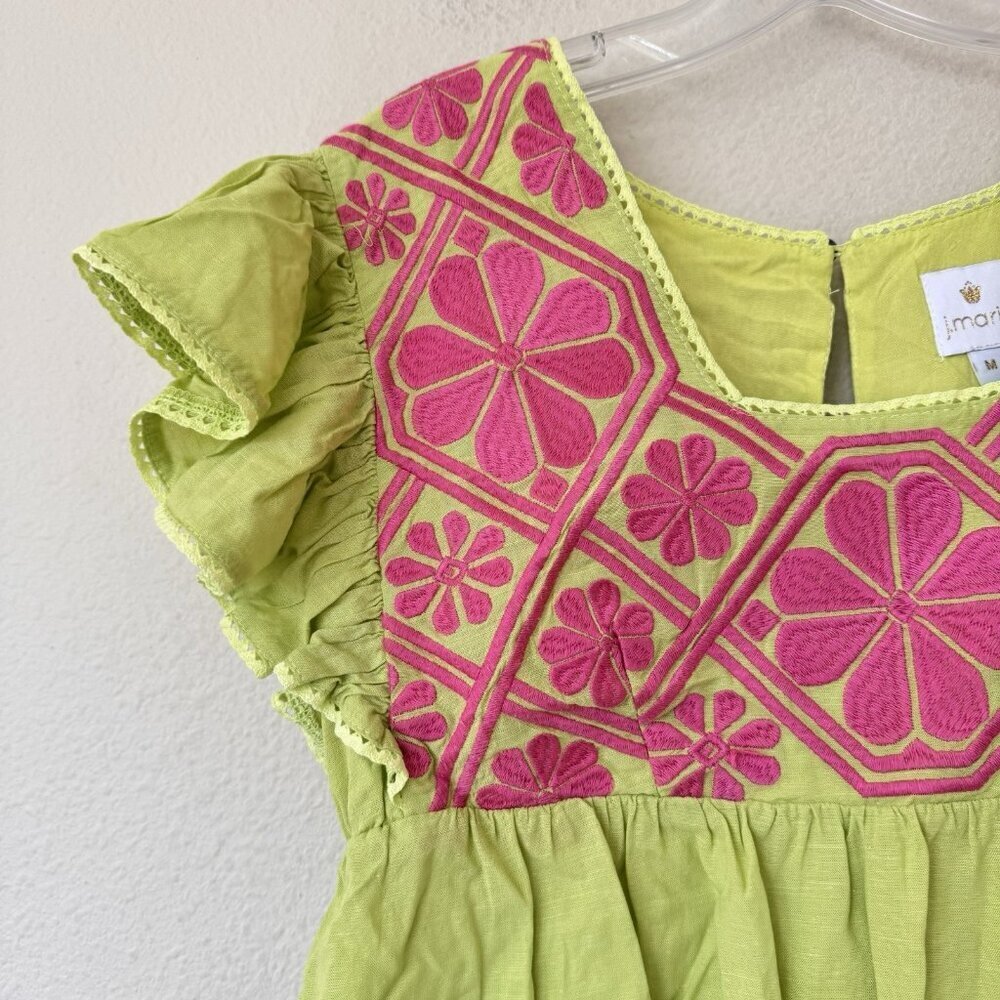J Marie Embroidered Rowan Flutter Sleeve Lime Top size Medium Retail $106 - Picture 5 of 9